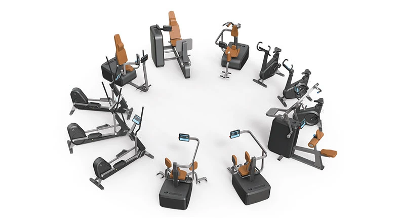 Fitnessgeräte in kreisförmiger Anordnung